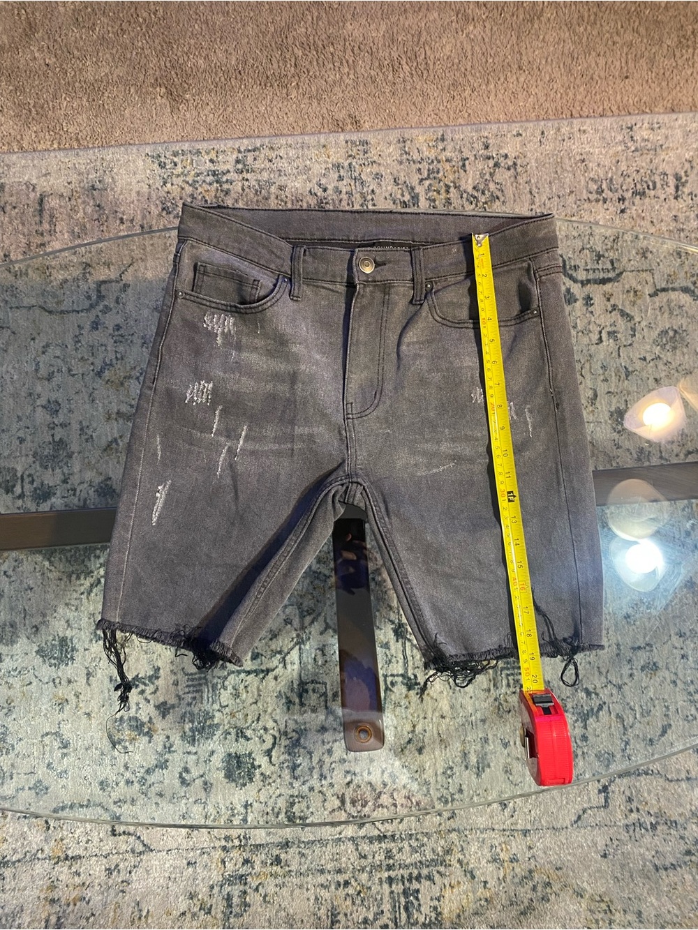 Men's Distressed Frayed Hem Denim Jorts - Black